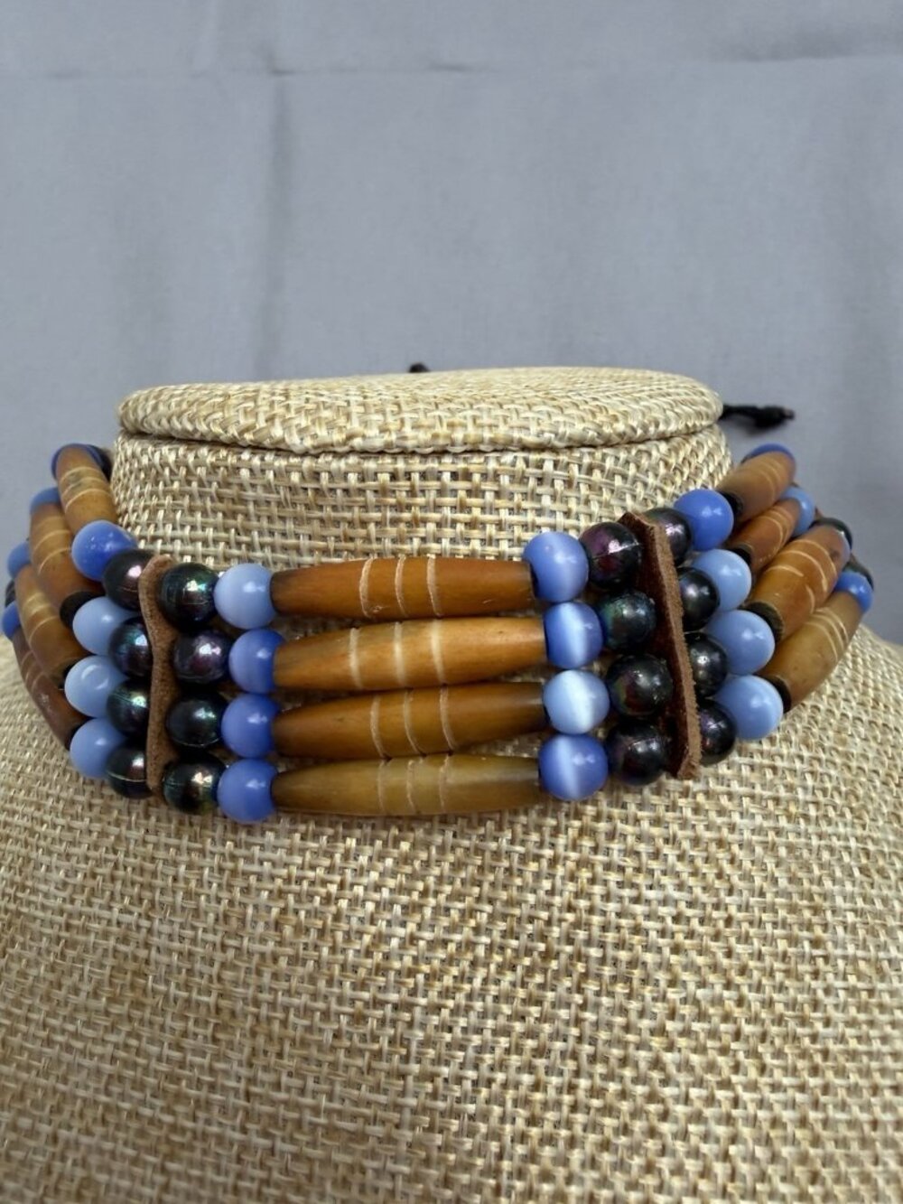 VTG Bovine Bone Southwest Boho Multistrand Choker Beaded Tribal Ethnic Necklace